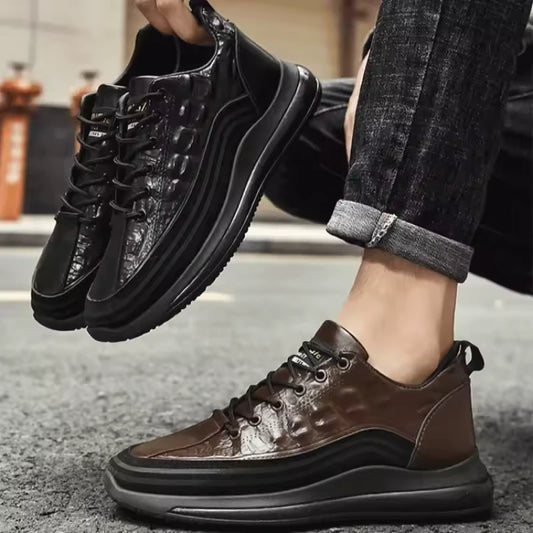 Cozok - Baskets Homme en Cuir Véritable à Motif Crocodile 3D - Élégance Imposante et Moderne