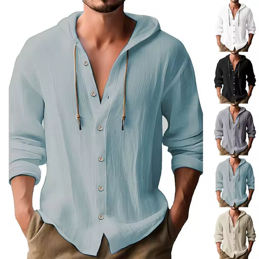Solénoir - Cardigan Casual Homme en Coton et Lin à Capuche - Style Estival
